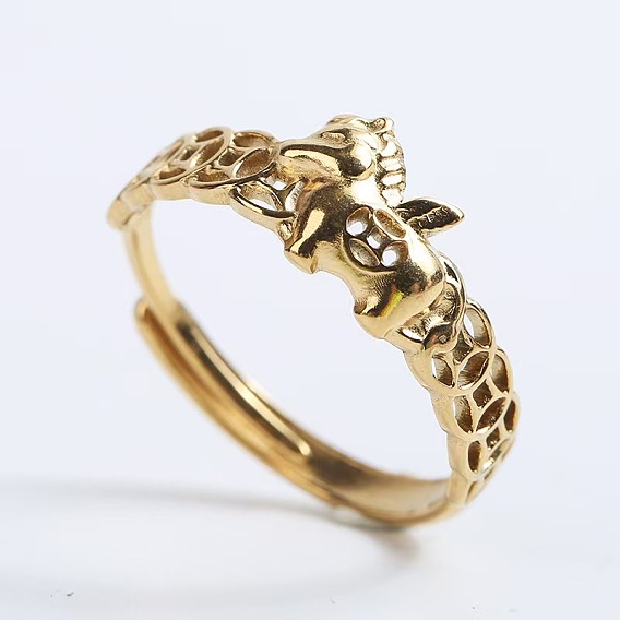 201 Stainless Steel Rhinestone Finger Rings, Horse