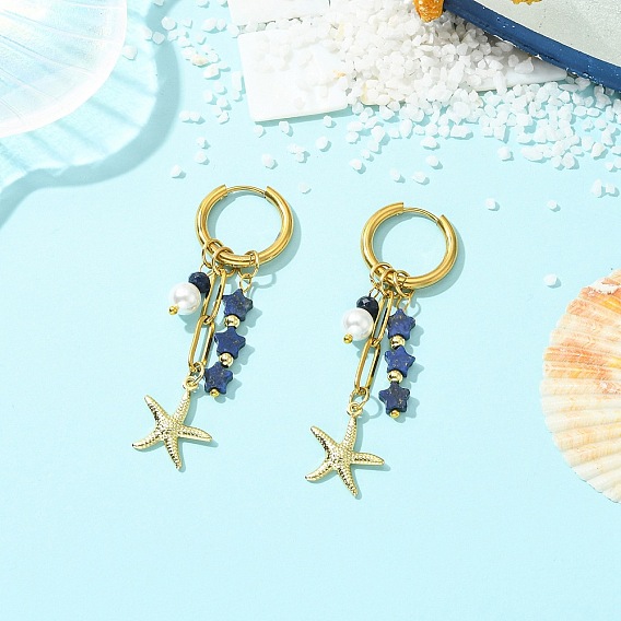 Звезда 304 серьги-кольца из нержавеющей стали, Серьги с латунной фурнитурой, натуральным малазийским нефритом и жемчугом из раковин.