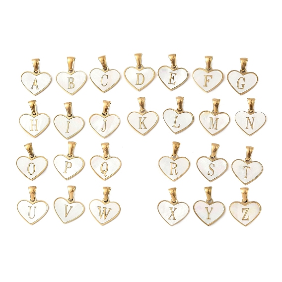 304 сердце из натуральной белой ракушки из нержавеющей стали с подвесками в виде инициалов, ионное покрытие (ip), золотые
