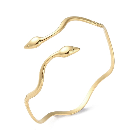 304 Stainless Steel Wavy Open Cuff Bangles, Double Terminal Snake Bangle for Women