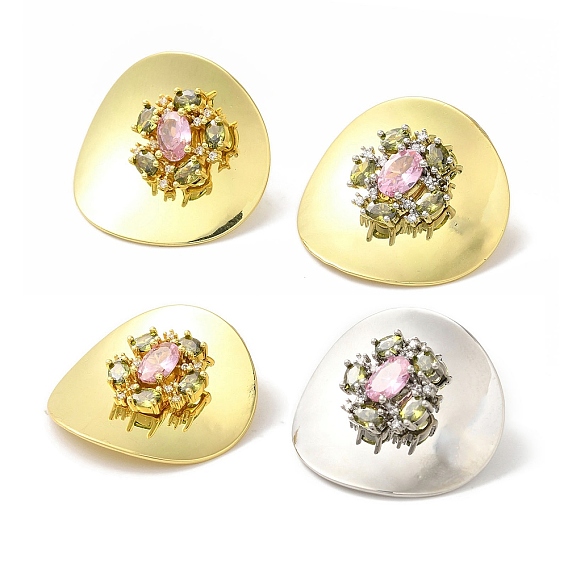 Серьги-пусеты из латуни с микропаве и прозрачным фианитом, без кадмия и без свинца, долговечный, цветок