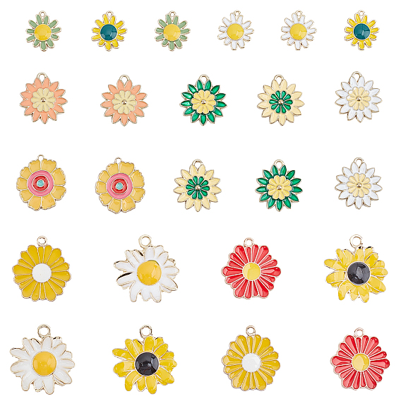 Alloy Enamel Pendants, Light Gold, Flower
