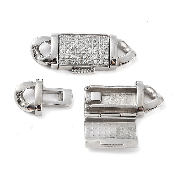 304 fermoirs pliables en acier inoxydable, avec micro pavé zircons clairs, rectangle