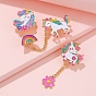 3Pcs 3 Styles Cartoon Unicorn & Flower Enamel Pins, Golden Alloy Brooch