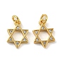 Rack Plating Brass Micro Pave Cubic Zirconia Pendants, with Jump Ring, Cadmium Free & Lead Free, Long-Lasting Plated, Star of David