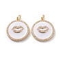 Латунные микропаве прозрачные подвески с фианитом, с белой эмалью и прыжковыми кольцами, долговечный, плоские круглые с губой