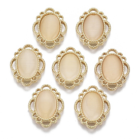 Alloy Filigree Joiners, with Resin Imitation Cat Eye, Light Gold, Oval