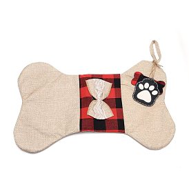 Calcetines de tela con forma de hueso, bolsas de regalo para mascotas a cuadros, decoración de fiesta de navidad