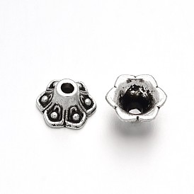 6 fleurs de style tibétain -petal bouchons alliage de perles, 9x5mm, Trou: 2mm