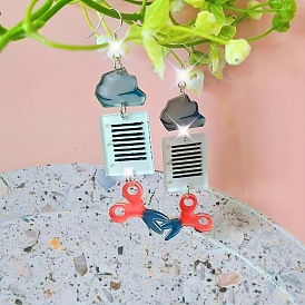 Акриловые серьги болтаться, ножницы с прямоугольником, платина