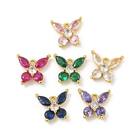 Rack Plating Brass Micro Pave Cubic Zirconia Charms, Long-Lasting Plated, Cadmium Free & Lead Free, Butterfly, Real 18K Gold Plated