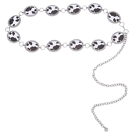 1Овальные цепочки-ремни из сплава и акрила с принтом под коровью шкуру для девушек-ковбоев, белого и черного