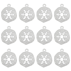 12 шт. Латунные подвески, плоские круглые со снежинкой