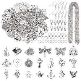Arricraft bricolage kits de fabrication de bijoux en métal, y compris les pendans en alliage de style tibétain et les fermoirs à pince de homard, Crochets d'oreille en laiton, 304 chaînes de câbles en acier inoxydable
