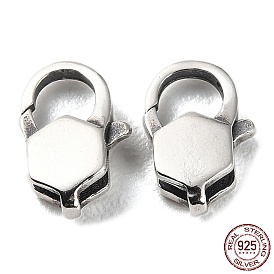 925 Thailand Sterling Silver Lobster Claw Clasps, Hexagon