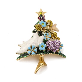 Christmas Tree Alloy Rhinestone Brooches, Enamel Pins, Golden