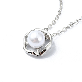 Plating Alloy Acrylic Pearl Pendant Necklaces, Cable Chains, Rose