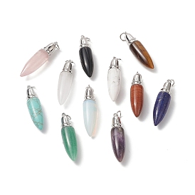 Gemstone Big Pendants, with Jump Ring, Bullet Charms with Platinum Plated Brass Findings