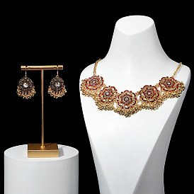 Vintage Floral Hollow Out Lock Collar Necklace Earrings Set for Women