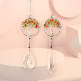Crystals Tree of Life Hanging Pendants Decoration, with Gemstone Chips and Alloy Findings, for Home, Garden Decoration