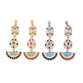 Латунные микро проложить кубического циркония подвески, с эмалью, веер, шестиугольник и капля