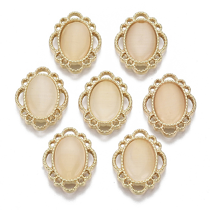 Alloy Filigree Joiners, with Resin Imitation Cat Eye, Light Gold, Oval