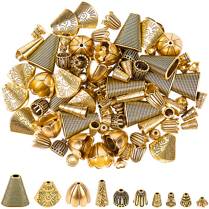 100шт. 10 стили тибетский стиль конус из сплава для бусин и колпачки для бусин