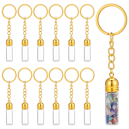 12Pcs Glass Wish Bottle Keychains, with Iron Rings