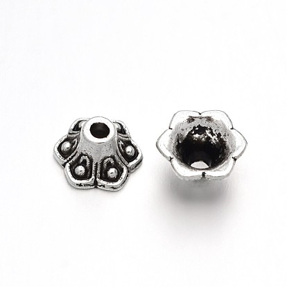 6 fleurs de style tibétain -petal bouchons alliage de perles, 9x5mm, Trou: 2mm