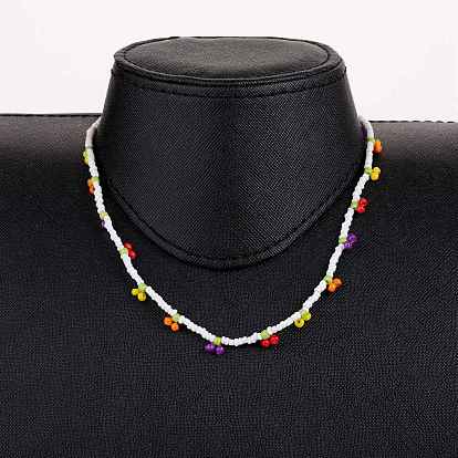 Creative Glass Seed Beads Beaded Necklaces, with 304 Stainless Steel Lobster Claw Clasps, Cherry