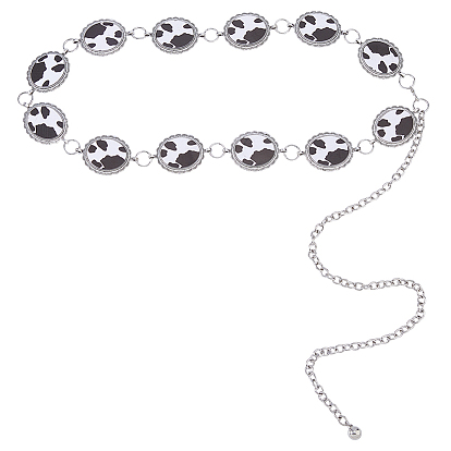 1Овальные цепочки-ремни из сплава и акрила с принтом под коровью шкуру для девушек-ковбоев, белого и черного