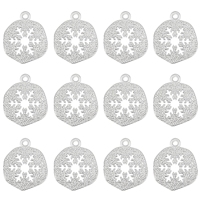 12 шт. Латунные подвески, плоские круглые со снежинкой