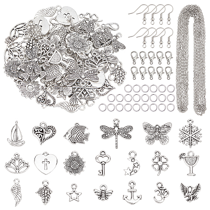 DIY Metal Jewelry Making Kits, Including Tibetan Style Alloy Pendans & Lobster Claw Clasps, Brass Earring Hooks, 304 Stainless Steel Cable Chains