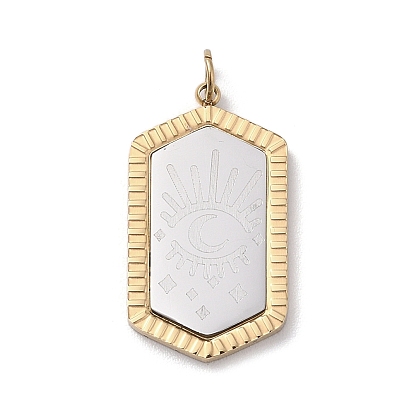 304 Stainless Steel Pendants, with Jump Ring, Hexagon Charm