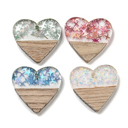 Деревянные подвески, смола и золотая фольга, сердце