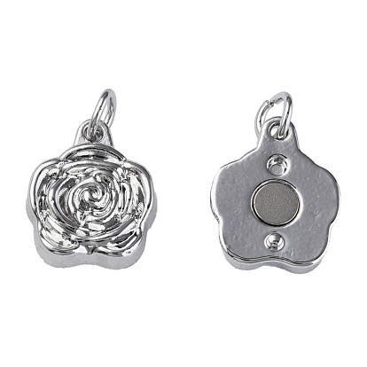 Messing Anhänger & Charms, mit Biegeringen und Magnet, Nickel frei, Blume