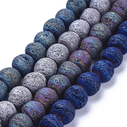Electroplated Natural Lava Rock Beads Strands, Round