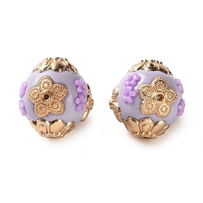 Ручная полимерная глиняная индонезия бисер, овальные с цветком, с сердечником из сплава и смолы