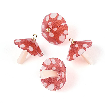 Пластиковые подвески, с акриловыми и позолоченными латунными петлями, гриб