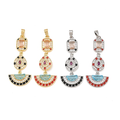 Латунные микро проложить кубического циркония подвески, с эмалью, веер, шестиугольник и капля