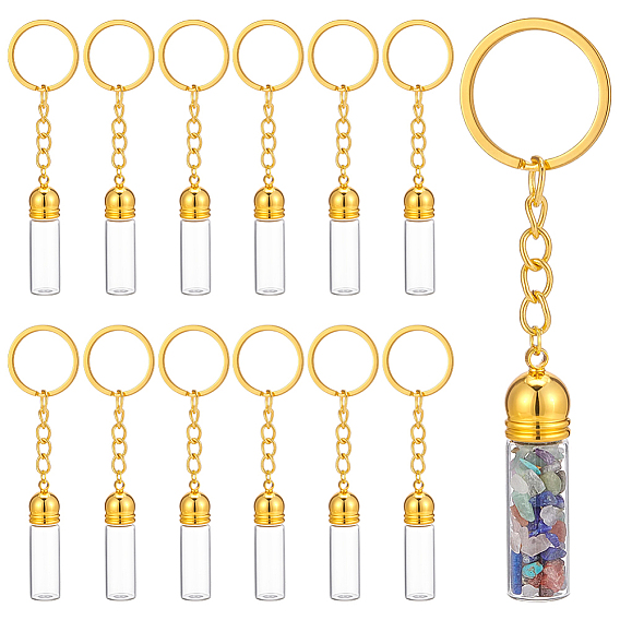 12Pcs Glass Wish Bottle Keychains, with Iron Rings