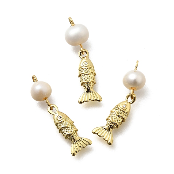 Латунные микро проложить кубического циркония подвески, стойки покрытие, долговечный, без кадмия и без свинца, реальный 18 k позолоченный, с натуральной жемчужиной