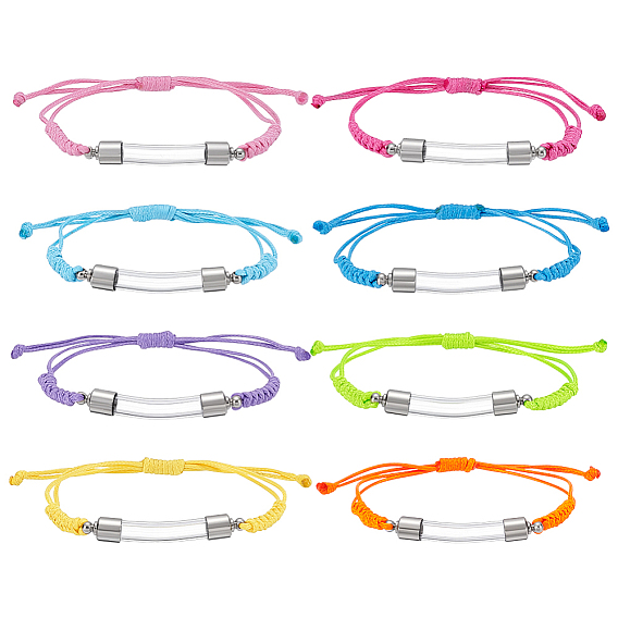 8шт. 8 браслеты из стеклянных бутылок разных цветов, Браслеты из вощеного полиэфирного шнура плетеные для мужчин и женщин