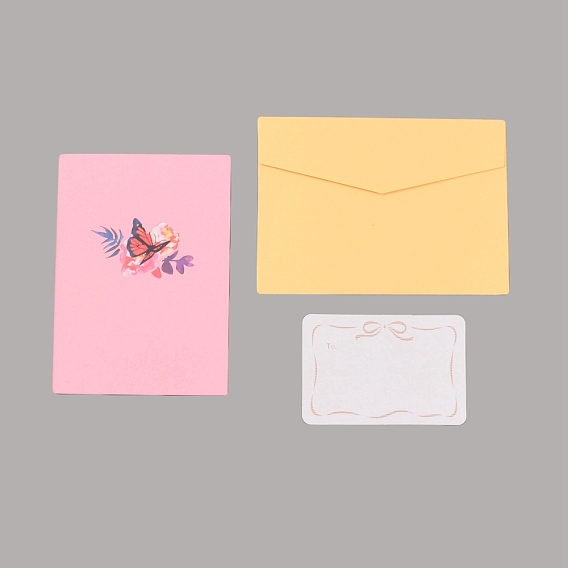 Rectangle 3d papillon pop up papier carte de voeux, avec enveloppe, carte d'invitation d'anniversaire de mariage pour la saint valentin