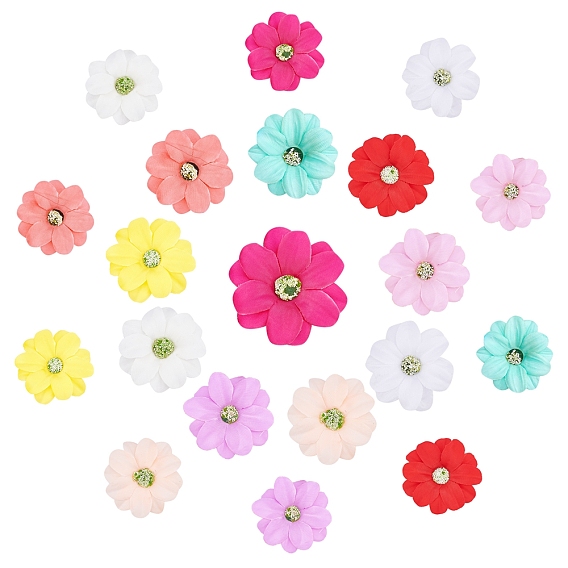 100Pcs 10 Colors Handmade Silk Cloth Sunflower, Artificial Flower Plastic Head, For Wedding Party Decoration