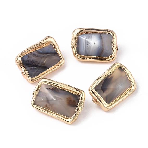 Природных бисера агат, с позолоченным латунным краем, граненые, прямоугольник бикон