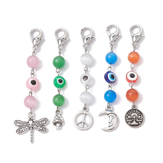 Круглый кулон «кошачий глаз» и смола «сглаз», Сплав с застежками когтя омара, разнообразные