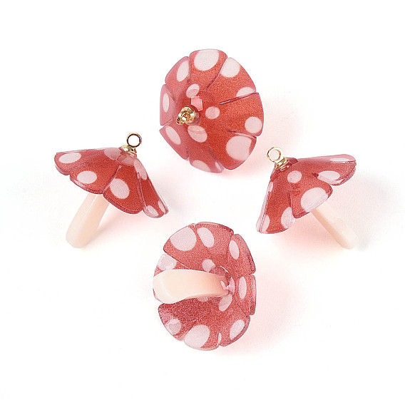 Пластиковые подвески, с акриловыми и позолоченными латунными петлями, гриб