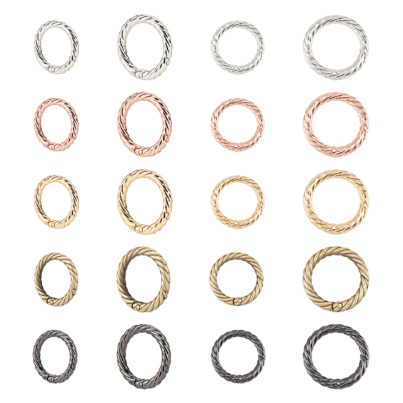 20Pcs 5 Colors 2 Sizes Zinc Alloy Spring Gate Rings, O Rings