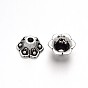 6-Petal Flower Tibetan Style Alloy Bead Caps, 9x5mm, Hole: 2mm
